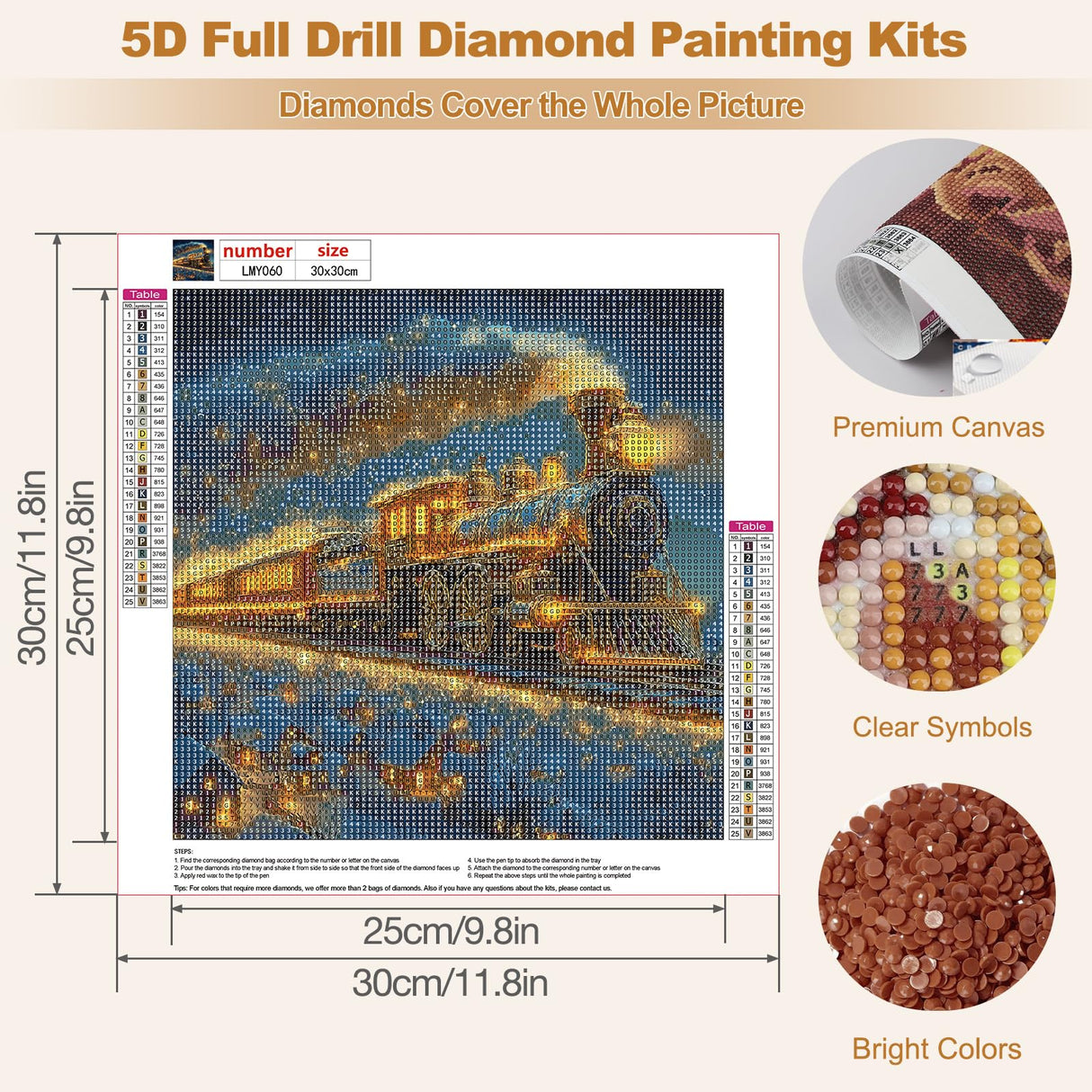 MEIYUDA Christmas Diamond Painting Kits for Adults, 5D Winter Train Diamond Art Kits for Beginners, DIY Gem Art Crystal Painting for Home Wall Decor and Present 12x12inch MEIYUDA
