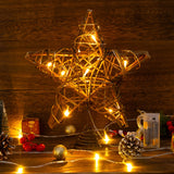 Christmas Tree Topper Star, Indoor Rattan Natural Star Treetop with 10 LED Light, Xmas Star Tree Topper Lighted for Christmas Tree Decorations MyoGrip