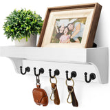 Rebee Vision Key and Mail Holder for Wall with Floating Shelf : Decorative Hanging Organizer with 5 Sturdy Keys Hooks and Wall Mount Key Rack - Farmhouse Entryway Décor (Modern White) Rebee Vision