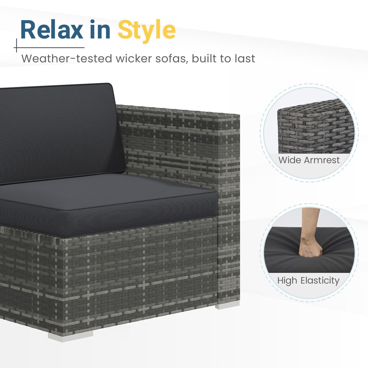 Wisteria Lane 5-Pieces Outdoor Patio Furniture Set, All Weather Wicker Rattan Sectional Sofa, Patio Conversation Set with Cushions & Glass Coffee Table for Backyard Porch Garden Balcony, Grey Wisteria Lane