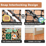 PrimeZone 54 PCS FSC Certified Acacia Wood Interlocking Deck Tiles - 12" x 12" Waterproof Indoor Outdoor Patio Flooring Decking Tiles for Balcony, Backyard & Poolside, All Weather Use, Natural Wood PrimeZone