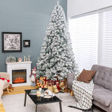 Goplus 9FT Artificial Christmas Tree, Snow Flocked Hinged Pine Tree, Premium PVC Needles/Solid Metal Stand, Xmas Full Tree for Indoor and Outdoor Goplus