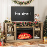 Furniwell Fireplace TV Stand for 65 Inch TV, Media Entertainment Center Console Table with 26" Electric Fireplace, Farmhouse TV Stand with Storage Cabinet for Living Room (Natural) Furniwell