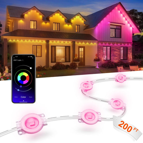 Nexillumi Permanent Outdoor Lights for House, 200ft Smart RGB LED Lights Outside with 16 Million DIY Colors, IP67 Waterproof Eternity Eaves Lighting for Christmas Halloween Holiday Daily Decorations Nexillumi