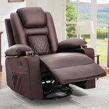 YITAHOME Recliner Chair,PU Rocking Chair for Adults,Swivel Recliner with Cup Holders,Heat and Massage,Single Sofa Seat with Side Pockets for Living Room/Bedroom,Brown YITAHOME