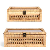 HUAXIN CRAFT H Rattan Decorative Box with Lid, Rectangular Woven with Glass for Display, Set of 2 Wicker for Decor HUAXIN CRAFT H
