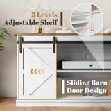 YESHOMY TV Stand for Televisions up to 65 Inchs, with Sliding Barn Doors and 4 Storage Drawers, Console Table and Media Furniture for Living Room, 58 Inch, Milk White YESHOMY