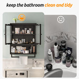 Qiaoxuan Bathroom Wall Cabinet, Over The Toilet Space Saver Storage Cabinet, Medicine Cabinet with 2 Glass Door and Towel Bar, Metal Wall Mounted Cabinet for Bathroom Laundry Room Kitchen Qiaoxuan