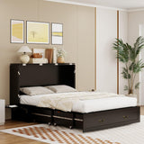 Tafeumob Murphy Bed Queen Size: Wood Murphy Bed Cabinet with Drawer Space-Saving with Golden Handle & Charging Station for Bedroom, Multipurpose Area, Guest Room, Apartment Black (Without Mattress) Tafeumob