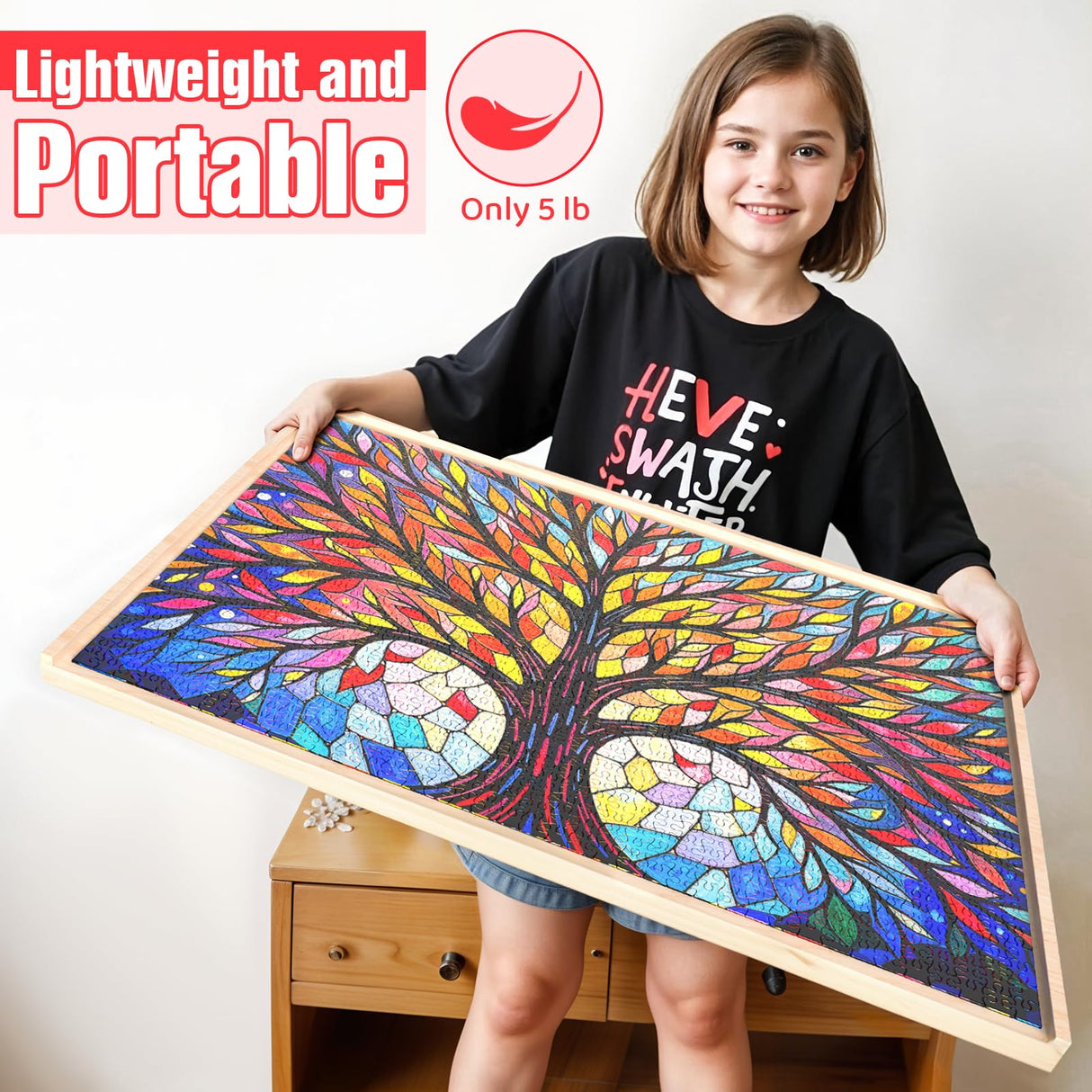 Puzzle Board with Drawers and Cover Rotatable 360-Degree Wheels 1000 Pieces Lightweight Portable Wooden Puzzle Table for Adults Kids 30'' x 22'' PETAZA