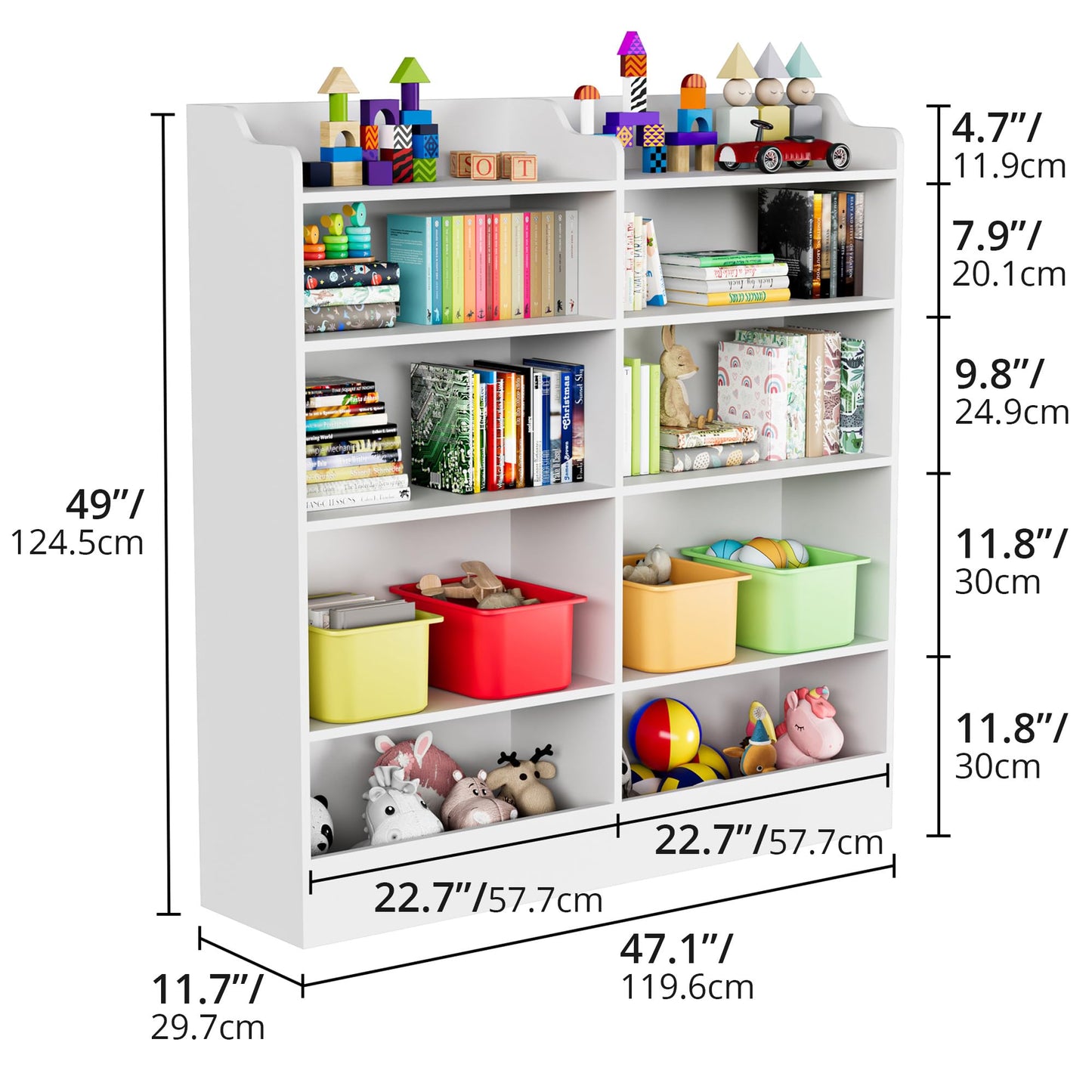 Cozy Castle 5-Tier Kids Bookshelf & Toy Storage Cabinet in White - WoodArtSupply