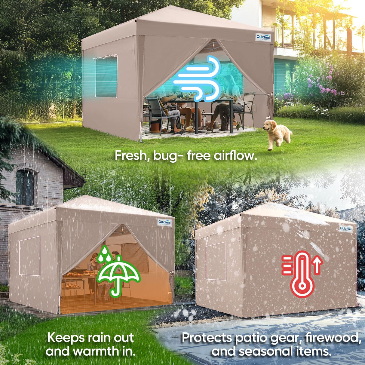 Quictent Privacy 10x10 Pop up Canopy Tent with Sidewalls and Roll-up Ventilated Windows, One Person Setup, Easy Outdoor Commercial Gazebo Shelter Enclosed Waterproof, Bonus 4 Sandbags Quictent