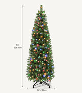 DWVO 7.5 FT Pre-Lit Slim Pencil Fraser Fir Artificial Christmas Tree with 350 Lights and 1000 Branch Tips, Green DWVO