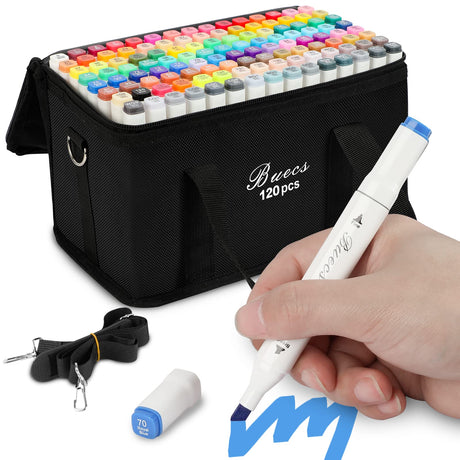 Buecs Alcohol Markers: Double Tipped Art Marker, 120 Count, suitable for Adults Artists Painting, Coloring Drawing Sketching, Multicolor Buecs