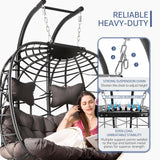 NICESOUL Double Egg Swing Chair with Stand, Oversized 2-Person Indoor Outdoor Hanging Hammock Chairs with Cushion, Wide and Large Comfy Loveseat, 700lbs Sturdy Porch Swings for Outside, Dark Gray NICESOUL