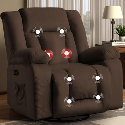 Korser Rocker Recliner Chairs for Adults, Swivel Rocking Chair with Heat and Massage, Modern Electric Recliner with Extra Wide, Waffle Fabric Massage Chair Recliner for Living Room, Bedroom