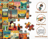 Vintage United States Travel Puzzles for Adults 1000 Pieces, American Landscape Collage Jigsaw Puzzle Including 35 Landmarks Posters，Retro Nature Scenic Puzzle Yosemite National Park Statue of Liberty PPuzzling
