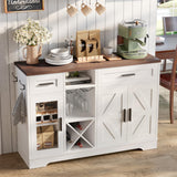 ANCTOR Coffee Bar Wine Cabinet, 47.3" Farmhouse Coffee Bar Cabinet with Glass Holders, Wine Bar Cabinet with 2 Drawers, Racks for Liquor, Wooden Sideboard for Dining Room, Living Room, White ANCTOR