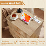 LEYAOYAO 23" Wide Fluted Farmhouse Night Stand Set of 2 with Charging Station, 3 Drawers Large End Table w/Metal Handle, Natural Nightstand Bedside Table,Wood Dresser for Bedroom, Closet LEYAOYAO