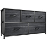 YITAHOME Dresser with 5 Drawers - Fabric Storage Tower, Organizer Unit for Bedroom, Living Room, Closets - Sturdy Steel Frame, Wooden Top (Cool Black Wood Grain) YITAHOME