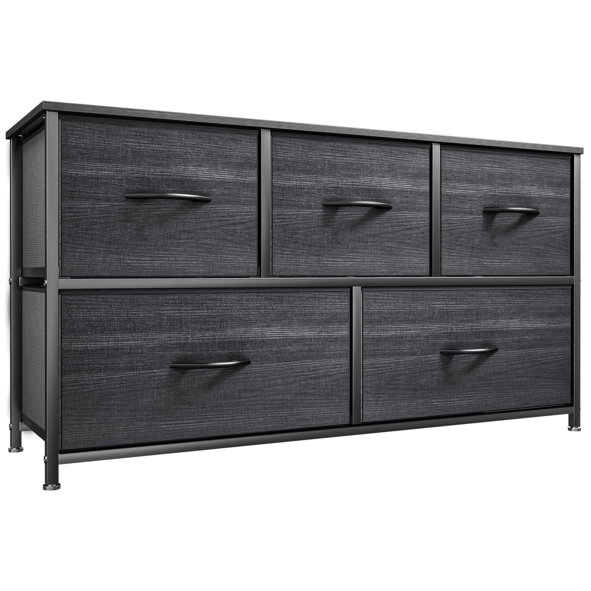 YITAHOME Dresser with 5 Drawers - Fabric Storage Tower, Organizer Unit for Bedroom, Living Room, Closets - Sturdy Steel Frame, Wooden Top (Cool Black Wood Grain) YITAHOME