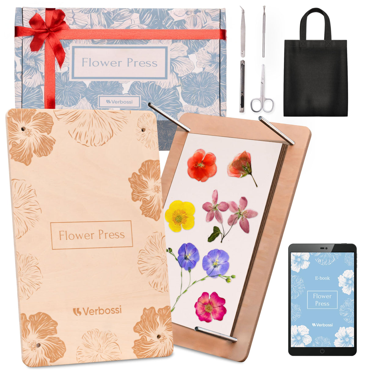 Verbossi Flower Press - Large Flower Press Kit 10.8" x 6.9" - Flower Pressing Kit for Adults & Kids - Pressed Flowers - Plant Press - DIY Flower Pressing - Gifts for Craft Lovers (Wooden) Verbossi