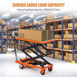 Euker Double Scissor Hydraulic Lift Table Cart, 330 Lbs Load Capacity 50" Lifting Height with 4 Wheels and Non-Slip Pad, Manual Elevating Cart for Material Handling and Transportation, Orange Euker
