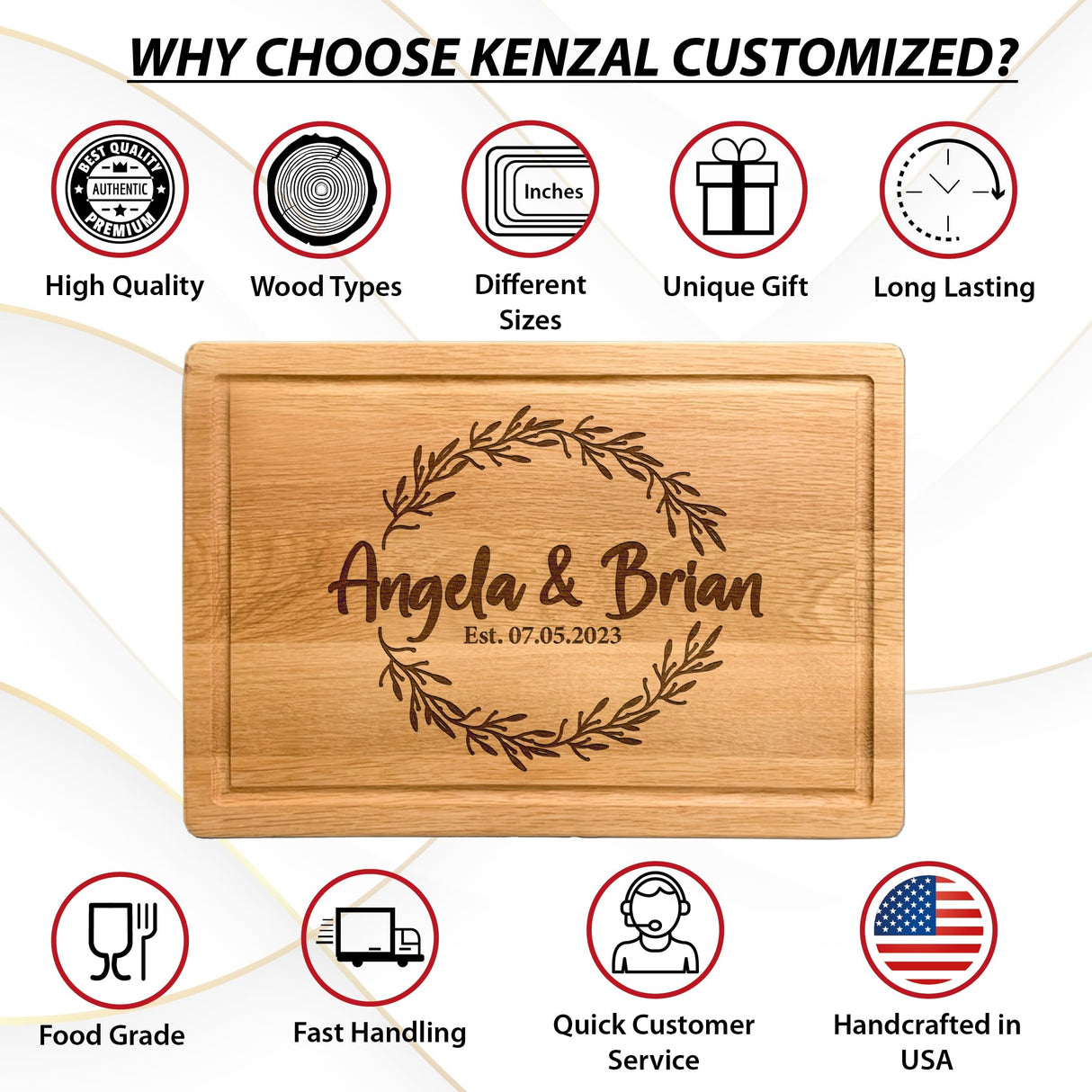 Personalized Cutting Board Wedding Registry Gift 2024, Custom Wedding & Anniversary Gift for Couples, Cool Bridal Shower Gifts, Custom Signs for Anniversary, New Home Housewarming Gifts for Women Kenzal Customized