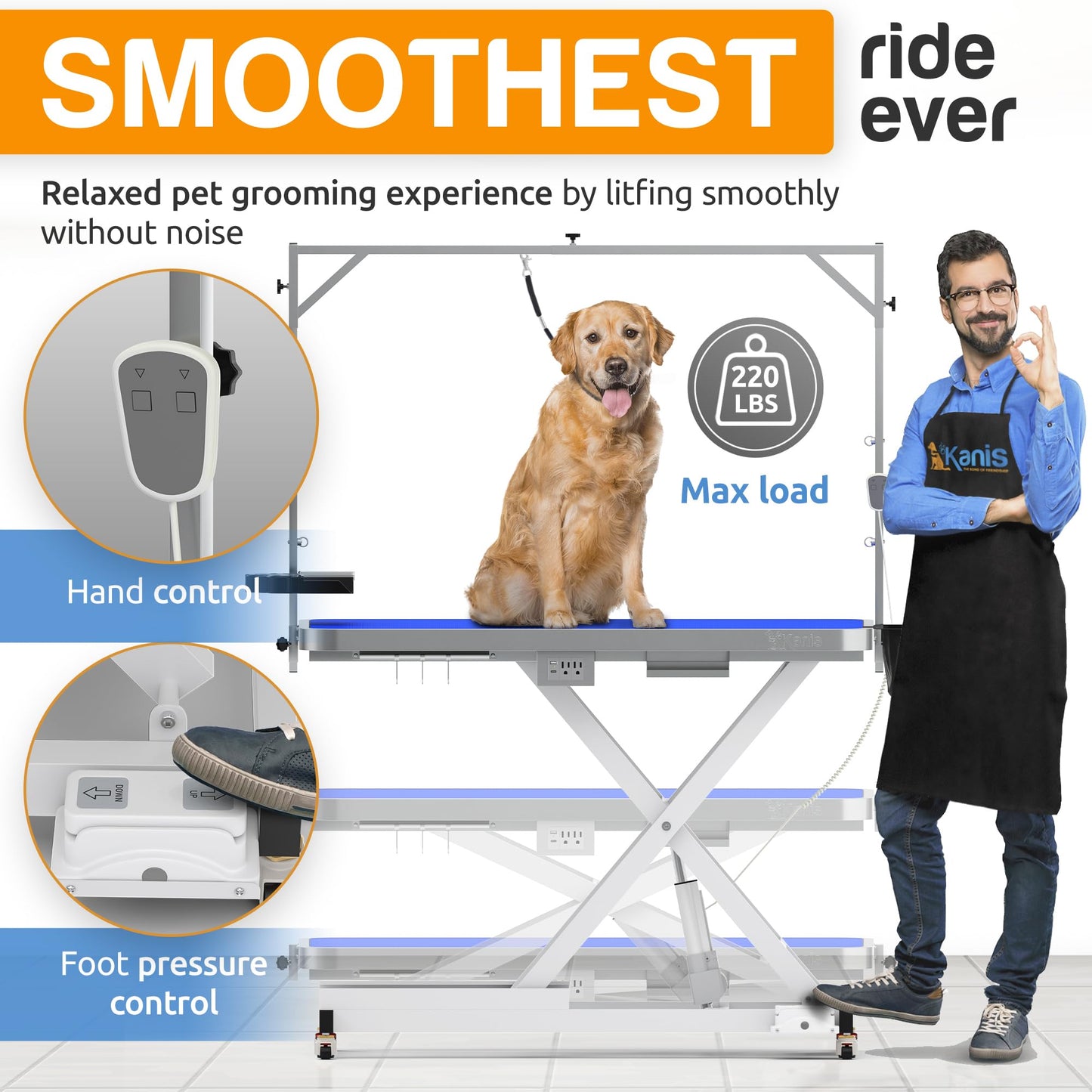 Professional Electric Dog Grooming Table - Heavy Duty, Height Adjustable Pet Grooming Table w/Leveling Wheels, Dog Grooming Arm, Anti Slip Tabletop & Tool Organizer/Dog Grooming Station (49", - WoodArtSupply