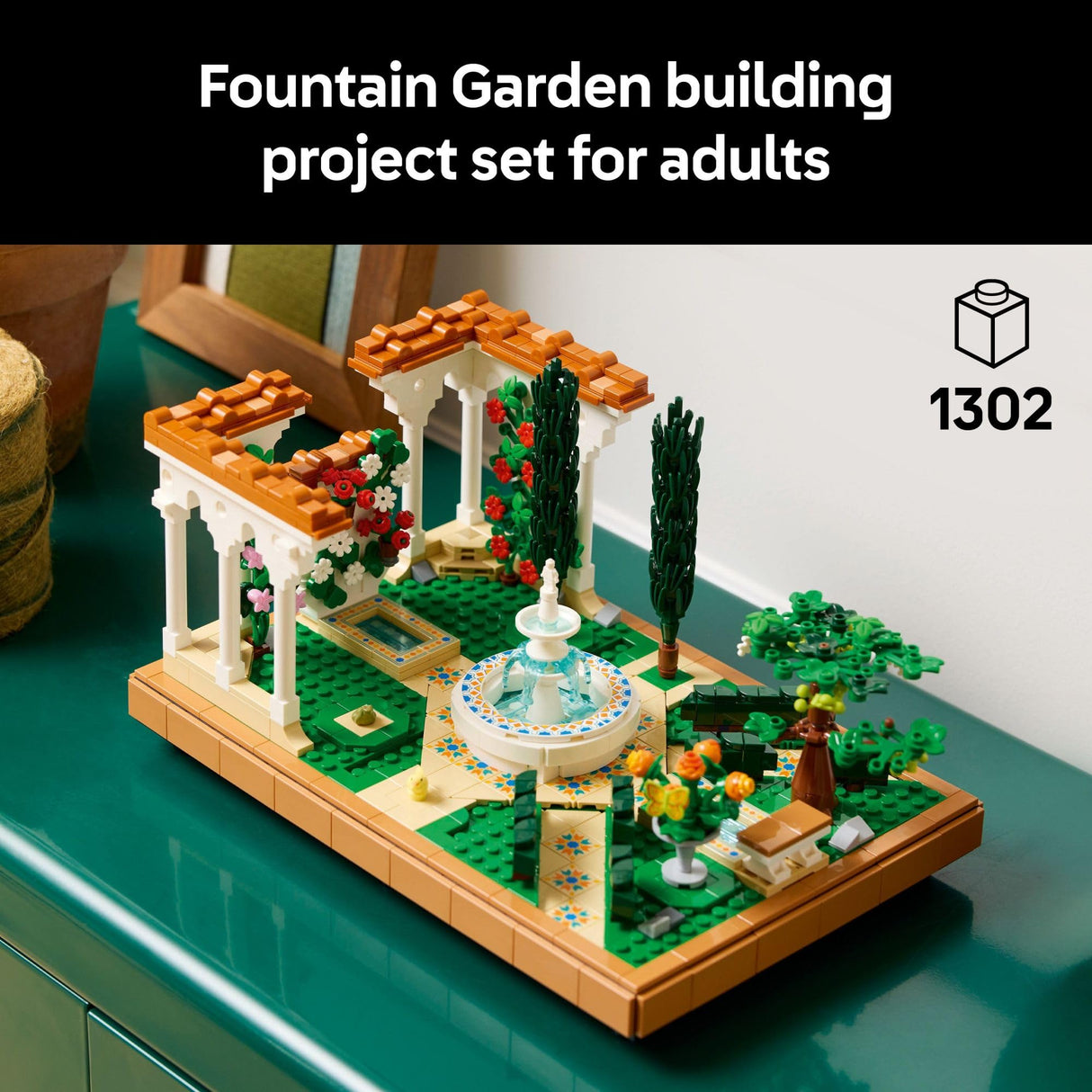 LEGO Icons Fountain Garden Building Set - DIY Kit for Adults, Ages 18+ - Miniature Craft Building Blocks for Home Decor, Display - Gift for Birthday - with Cypress Trees and Grape Vines - 10359 LEGO