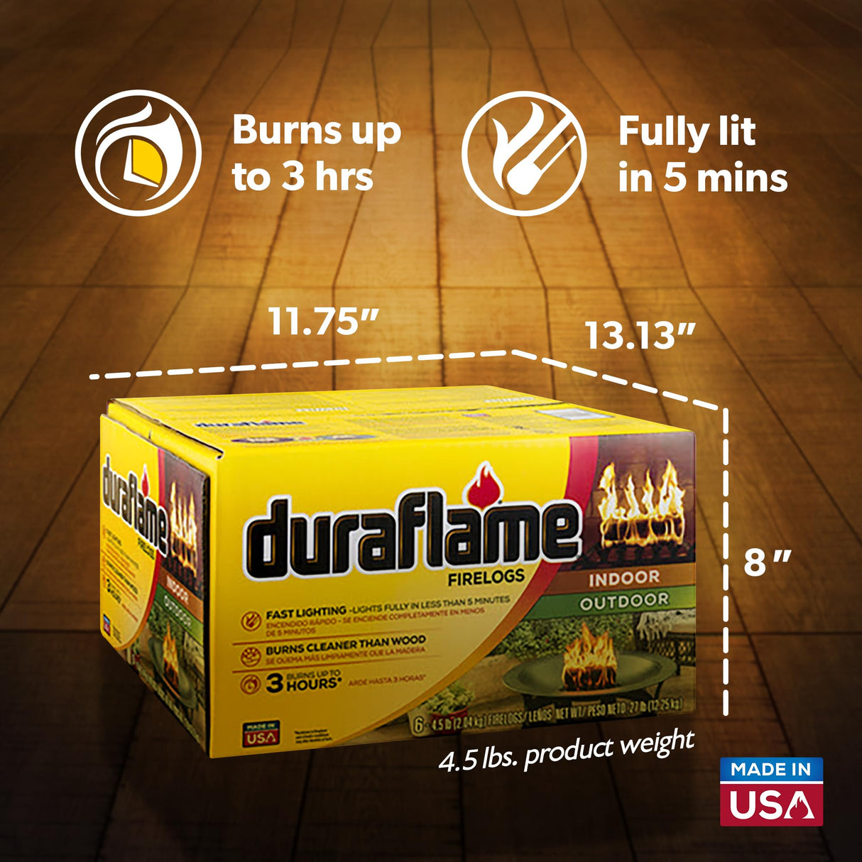 Duraflame 6-Pack Indoor/Outdoor Logs for Fireplace & Fire Pit, 3-Hour Burn, 4.5lb Each Duraflame