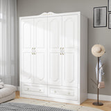 LABROSKIA White Armoire Wardrobe Closet with Drawers: 74" Large Wardrobe Closet with 4 Doors and 2 Drawers, Bedroom Armoires with Hanging Rod, Wooden Armoire Closets for Hanging Clothes (White, 59") LABROSKIA