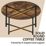 Yaheetech Round Coffee Table, Small Coffee Table for Living Room, Rustic Wood Circle Modern Center Table with Sturdy Metal Legs, Easy to Assemble, 35.5 x 18 Inches Yaheetech