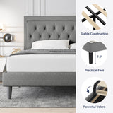 Allewie Light Grey Upholstered Full Size Bed Frame with Adjustable Headboard Allewie