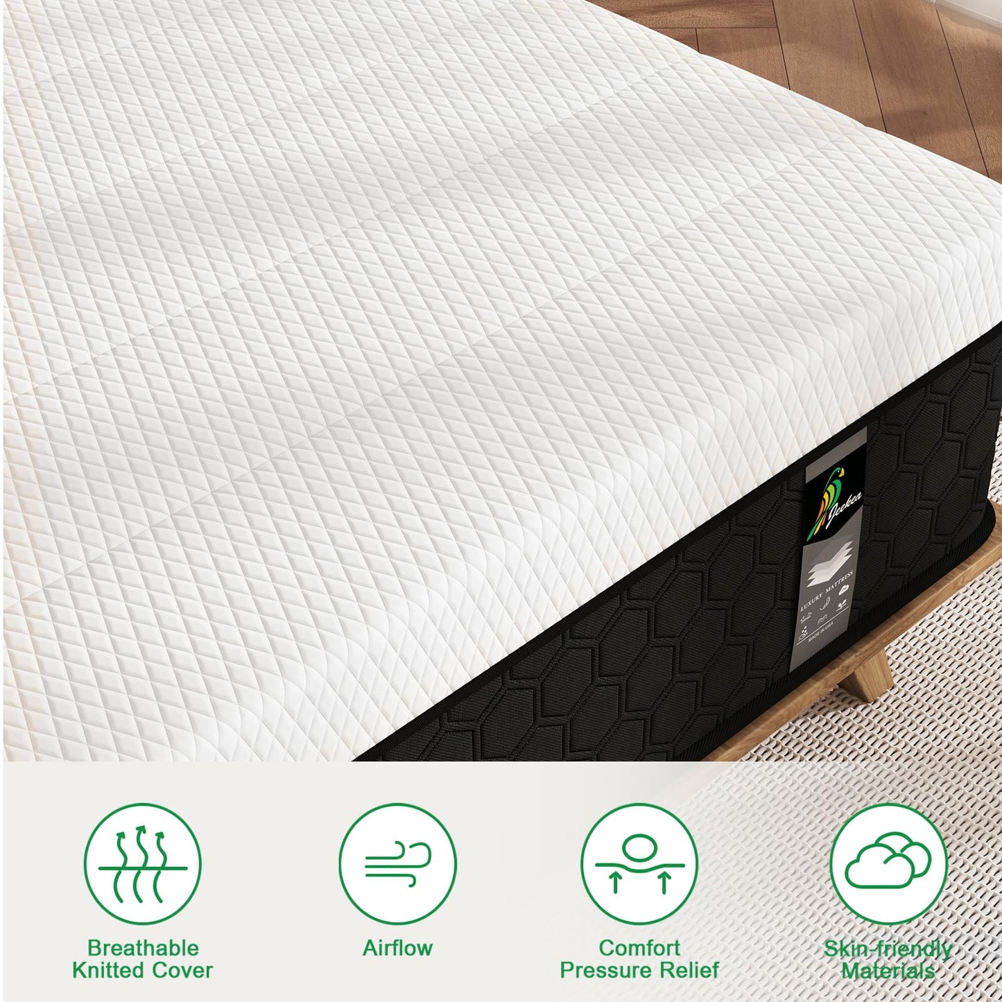 JEEKEA Full Size Mattress, 10 Inch Innerspring Hybrid Mattress in a Box with Memory Foam for Back Pain Relief, Medium Firm Mattress with Motion Isolation & Strong Edge Support