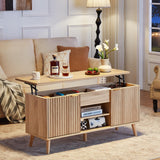 LEYAOYAO 48" Fluted Lift Top Coffee Table with Hidden Storage & Adjustable Shelves, Lifting Tabletop Large Rectangular Coffee Tables, Mid Century Modern Wood Center Table for Living Room, Natural LEYAOYAO