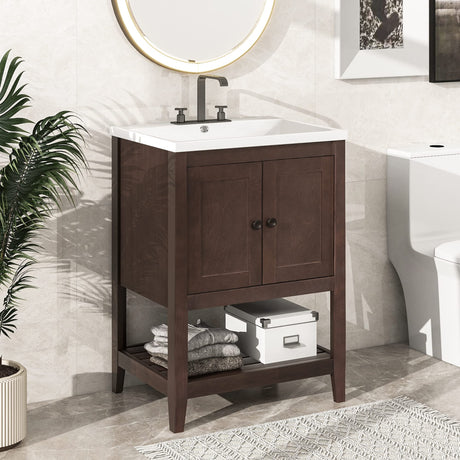 24 Inch Bathroom Vanity with Sink Set Combo, Cabinet with Doors and Open Shelf, Solid Wood Frame with Painted Finish, Modern Style Merax