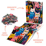 Colorful Cat Puzzle for Adults 1000 Pieces, Funny Animal Jigsaw Puzzle, Cute Kitten Plant Puzzle BBOLDIN