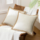 Phantoscope Pack of 2 Farmhouse Modern Spring Decorative Throw Pillow Covers Burlap Linen Trimmed Outdoor Pillows Tailored Edges Off White 18 x 18 inches, 45 x 45 cm Phantoscope