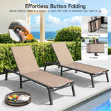 ONBRILL Aluminum Chaise Lounge Chair Outdoor, Foldable & Assembly Free Outdoor Lounge Chair with 5 Position Adjustable Backrest, Patio Pool Lounge Chairs for Outside Poolside Beach Lawn, 1PC, Khaki ONBRILL