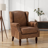 UIXE PU Leather High Back Accent Chair, Upholstered Armchair for Living Room, Retro Wingback Arm Chair Nailhead Trim Single Sofa Bedroom Reading Seat with Solid Wood Legs - Brown UIXE