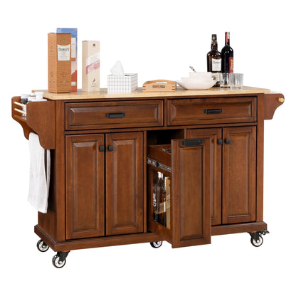 Cambridge Mobile Kitchen Island on Wheels with Storage and Wood top, Rolling Island with Spice Rack and Towel Holder, L60.5 x W18.13 x H36.75IN Island Table for Kitchen, (Mahogany)