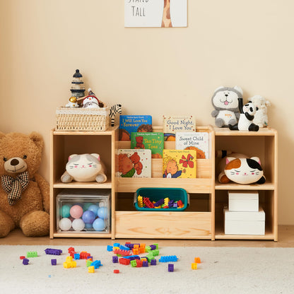 Montessori-Inspired Kids Bookshelf and Toy Organizer with Natural Wood Finish - WoodArtSupply