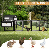 PetsCosset 116" L Large Chicken Coop and Run, Hen House with 4 Nesting Box Boxes, Rabbit Hutch Poultry Bunny Cage for 4-6 Chickens with 4 Perches, Removable Tray and Ramp and UV-Resistant Roof Panel PetsCosset