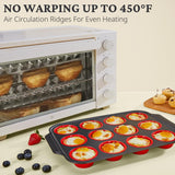 BRONYPRO Silicone Muffin Pan with Metal Frame, Egg Bite Molds for Baking, Cupcake Pans 12 Regular Size, Muffin Tins Easy to Pop Nonstick Non Toxic Bakeware for Oven, Red BRONYPRO