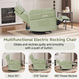 MELLCOM Power Recliner Rocking Chair Nursery Gliders with Adjustable Armrests and Headrest, Swivel Electric Glider Reclining Nursing Chair with USB Port and Storage Bags, FSC Certified(Fabric, Green) MELLCOM