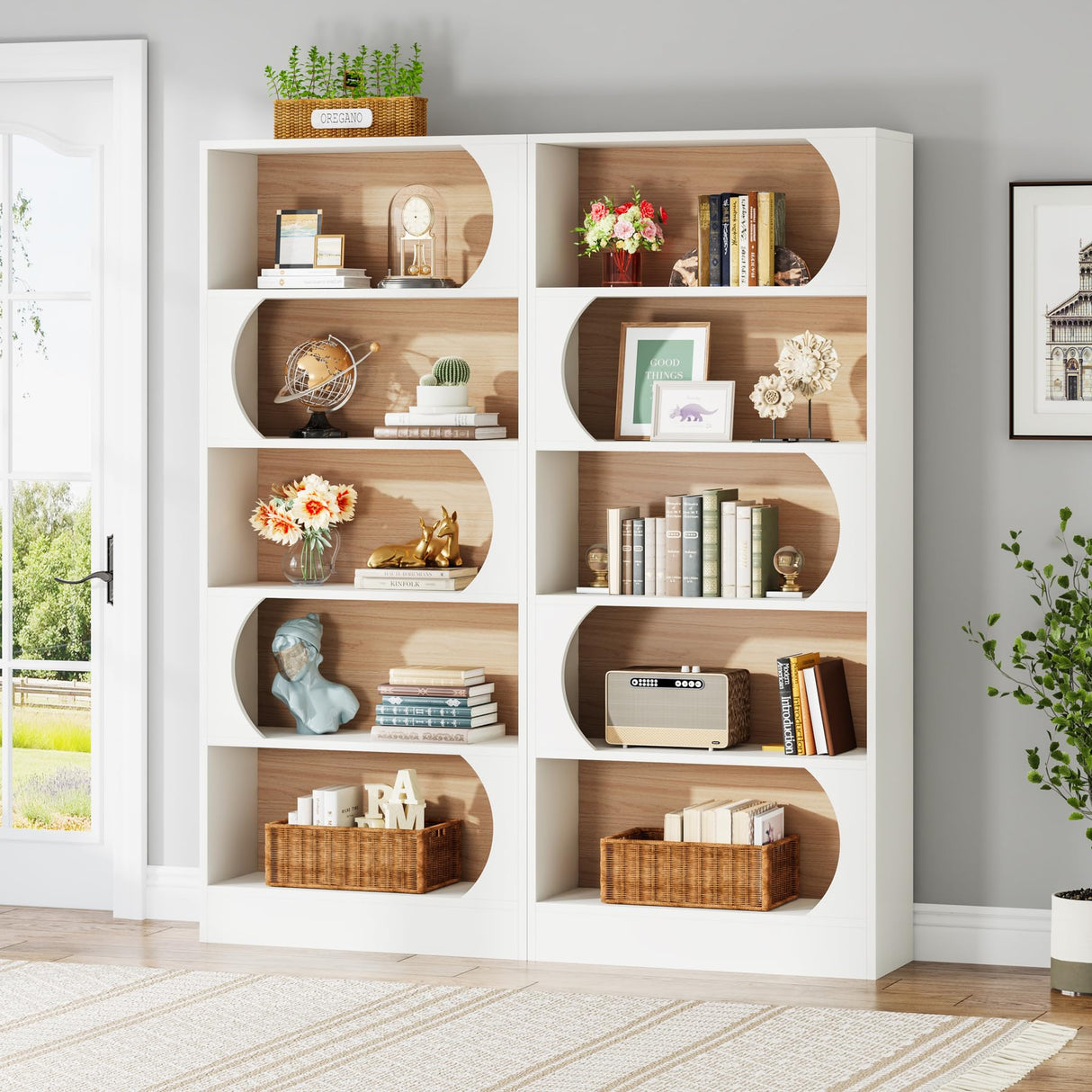 Tribesigns Modern 71" 5-Tier Freestanding Bookshelf with Versatile Storage in White and Walnut Tribesigns