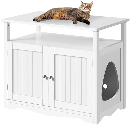 Yaheetech Cat Litter Box Enclosure, Large Hidden Litter Box Furniture with Storage Shelf, Dog Proof Wooden Cat House with Removable Divider, Indoor Cat Washroom Pet Side Table Storage Cabinet