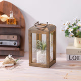 11" High Wooden Lantern Made of Solid Firwood in Handpainted Mediterranean Brown with Metal Handle,Hurricane Lantern, Farmhouse Lantern for Party, Deck, Front Porch (1, Brown, Small) Generic