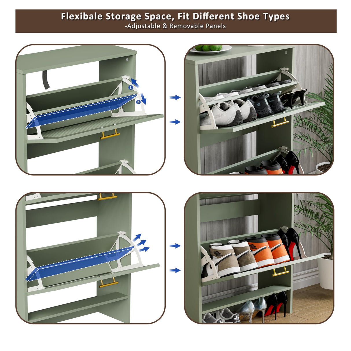 Glavbiku Shoe Storage Cabinet with 2 Flip Drawers, Louvered Shoe Cabinet for Entryway, Narrow Hidden Storage Organizer Space Saving, Shoe Rack Cabinet for Hallway Foyer, Green Glavbiku